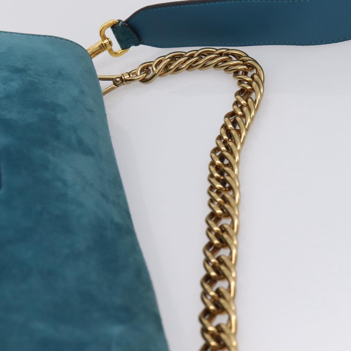 FENDI Chain Mamma Baguette Shoulder Bag Suede 2way Blue Gold Auth BA15949V