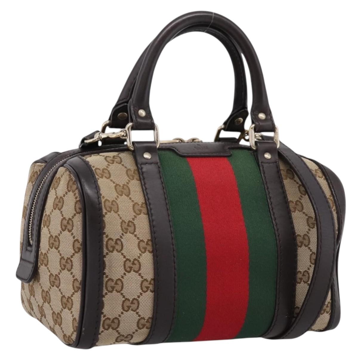 GUCCI GG Canvas Web Sherry Line Boston Bag 2way Beige Gold 269876 Auth BA15956A