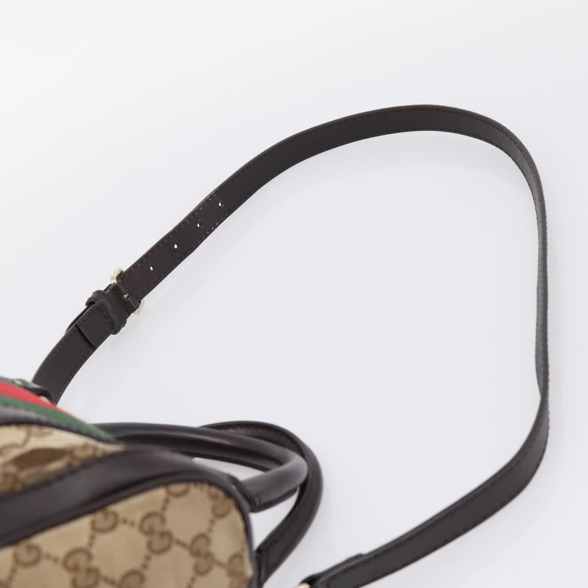 GUCCI GG Canvas Web Sherry Line Boston Bag 2way Beige Gold 269876 Auth BA15956A
