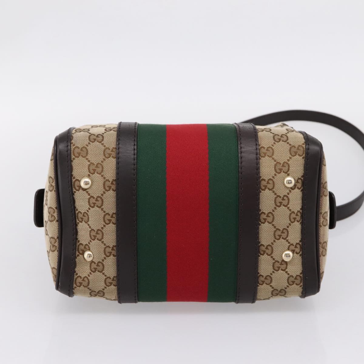 GUCCI GG Canvas Web Sherry Line Boston Bag 2way Beige Gold 269876 Auth BA15956A