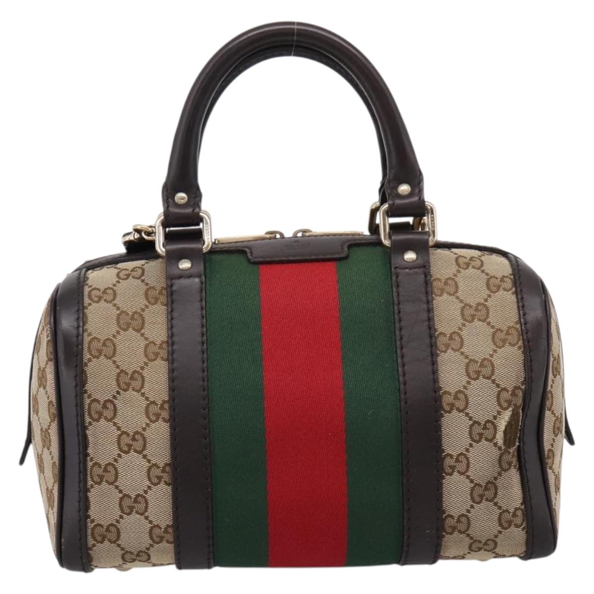 GUCCI GG Canvas Web Sherry Line Boston Bag 2way Beige Gold 269876 Auth BA15956A