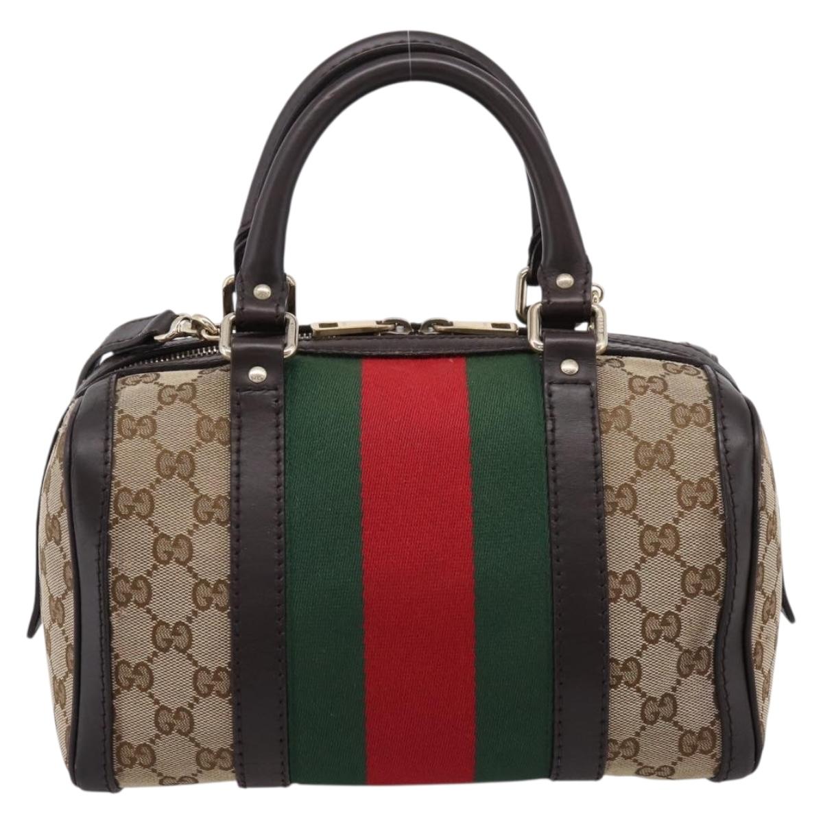 GUCCI GG Canvas Web Sherry Line Boston Bag 2way Beige Gold 269876 Auth BA15956A