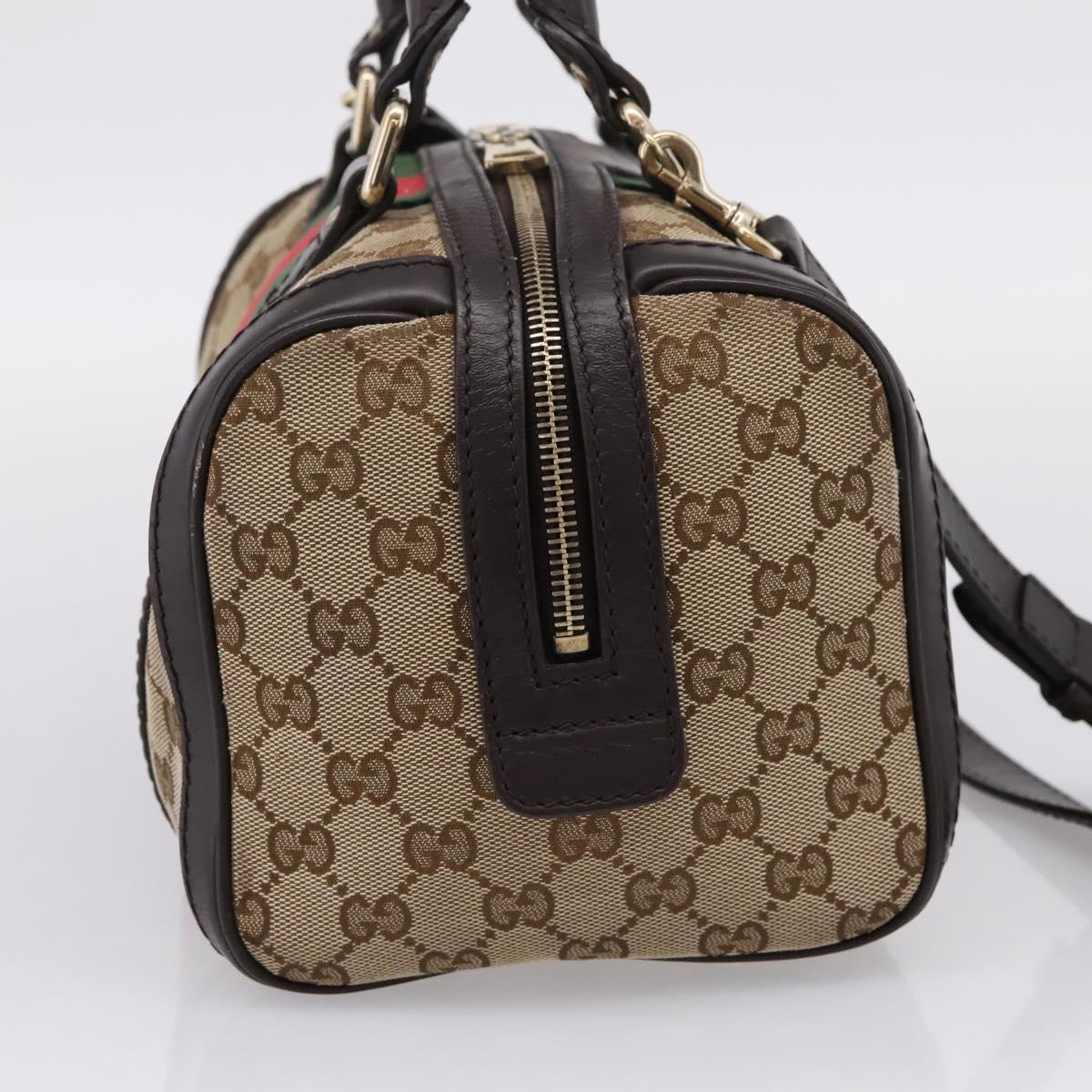GUCCI GG Canvas Web Sherry Line Boston Bag 2way Beige Gold 269876 Auth BA15956A