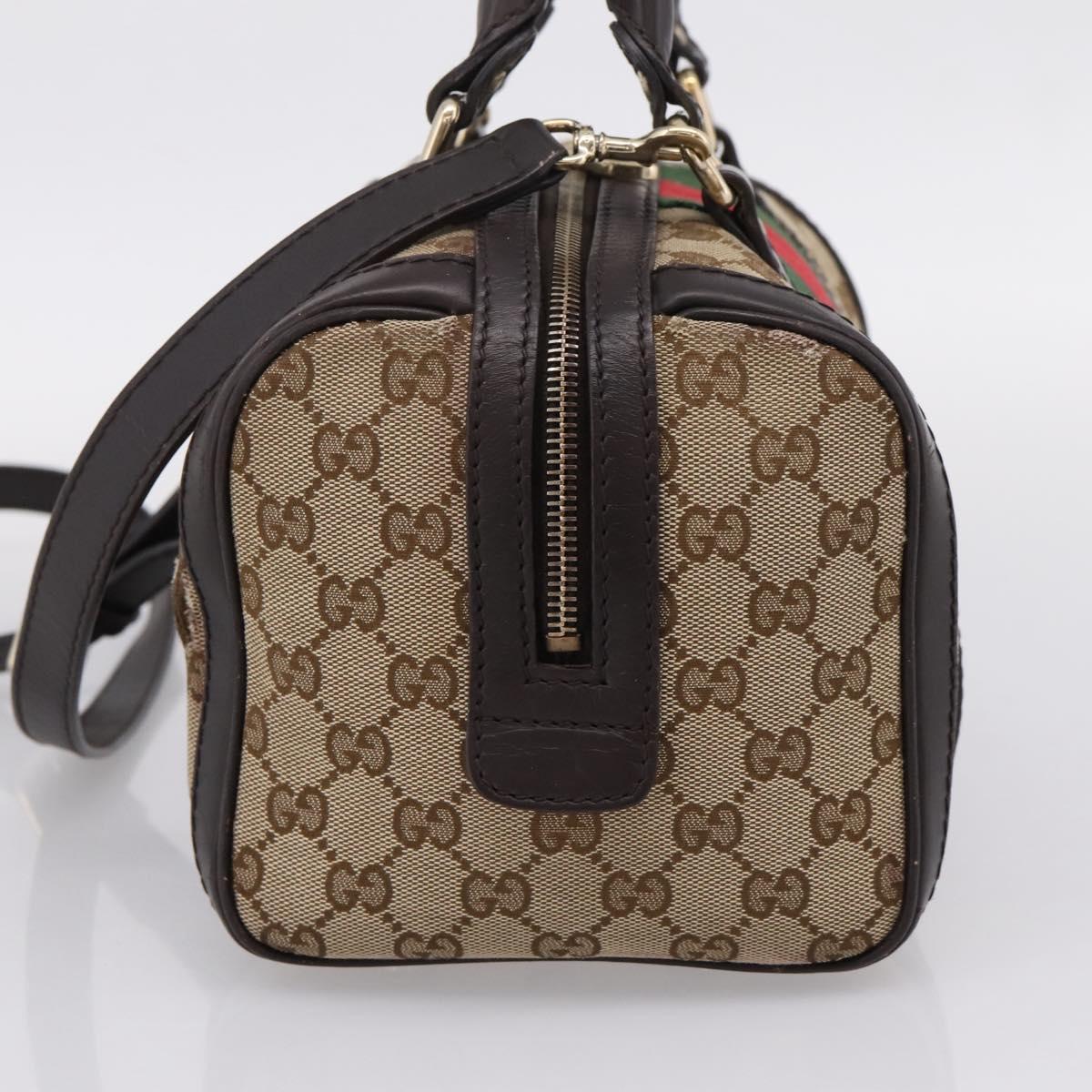 GUCCI GG Canvas Web Sherry Line Boston Bag 2way Beige Gold 269876 Auth BA15956A