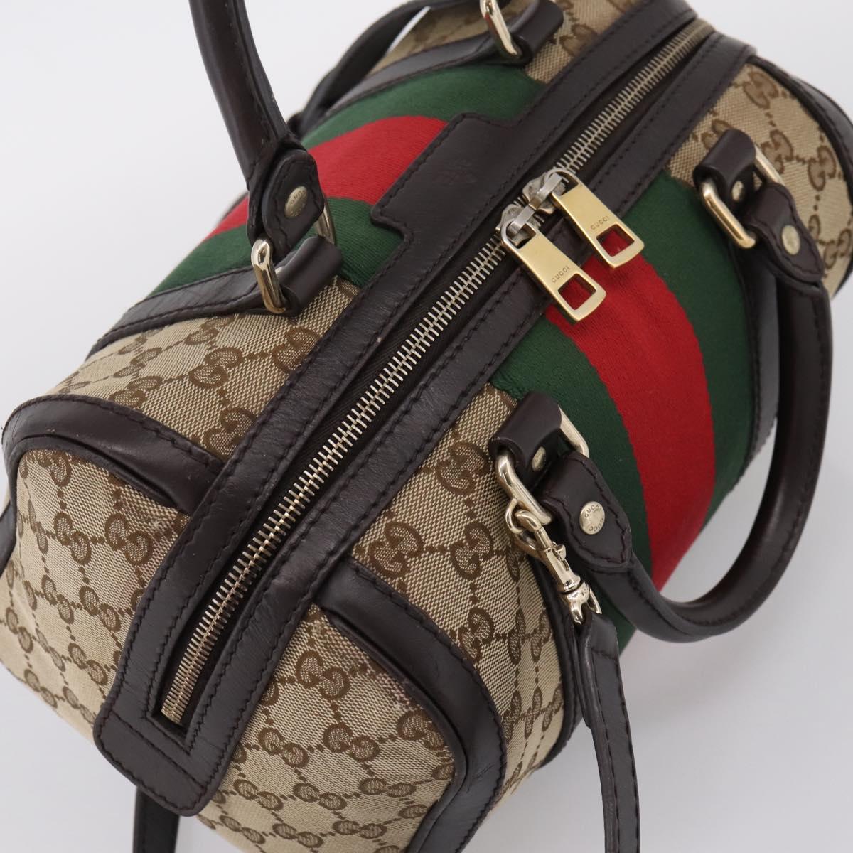 GUCCI GG Canvas Web Sherry Line Boston Bag 2way Beige Gold 269876 Auth BA15956A