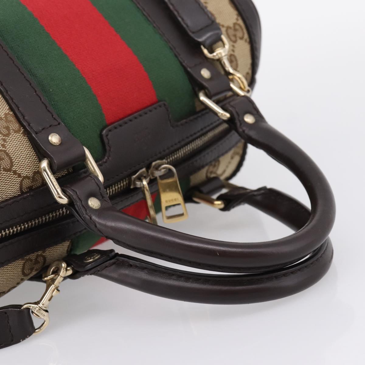 GUCCI GG Canvas Web Sherry Line Boston Bag 2way Beige Gold 269876 Auth BA15956A