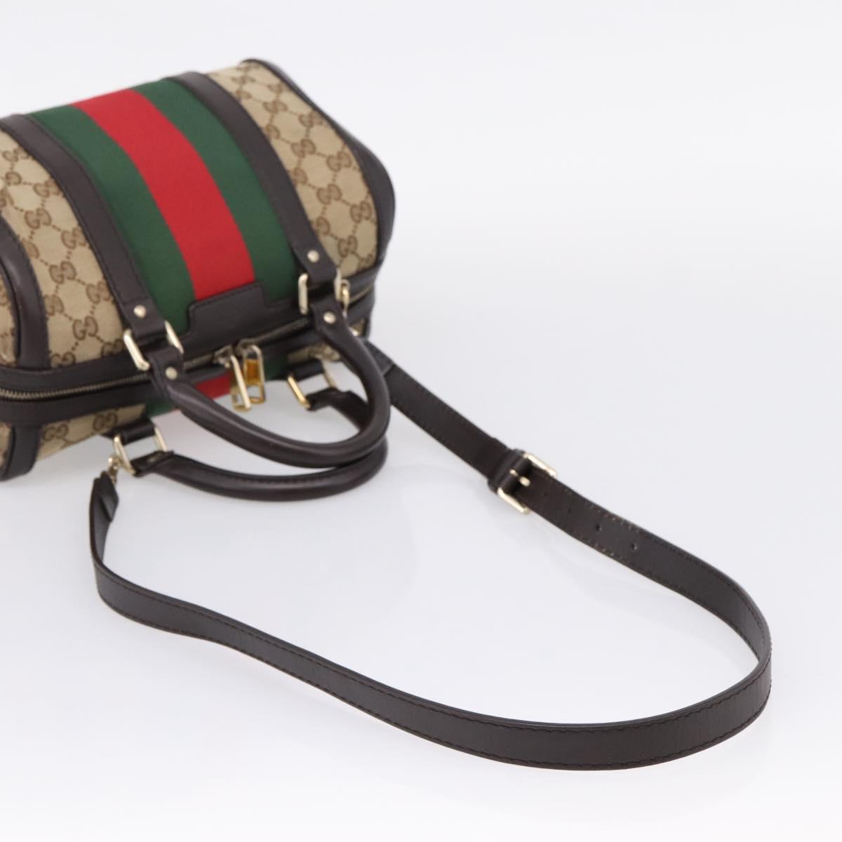 GUCCI GG Canvas Web Sherry Line Boston Bag 2way Beige Gold 269876 Auth BA15956A