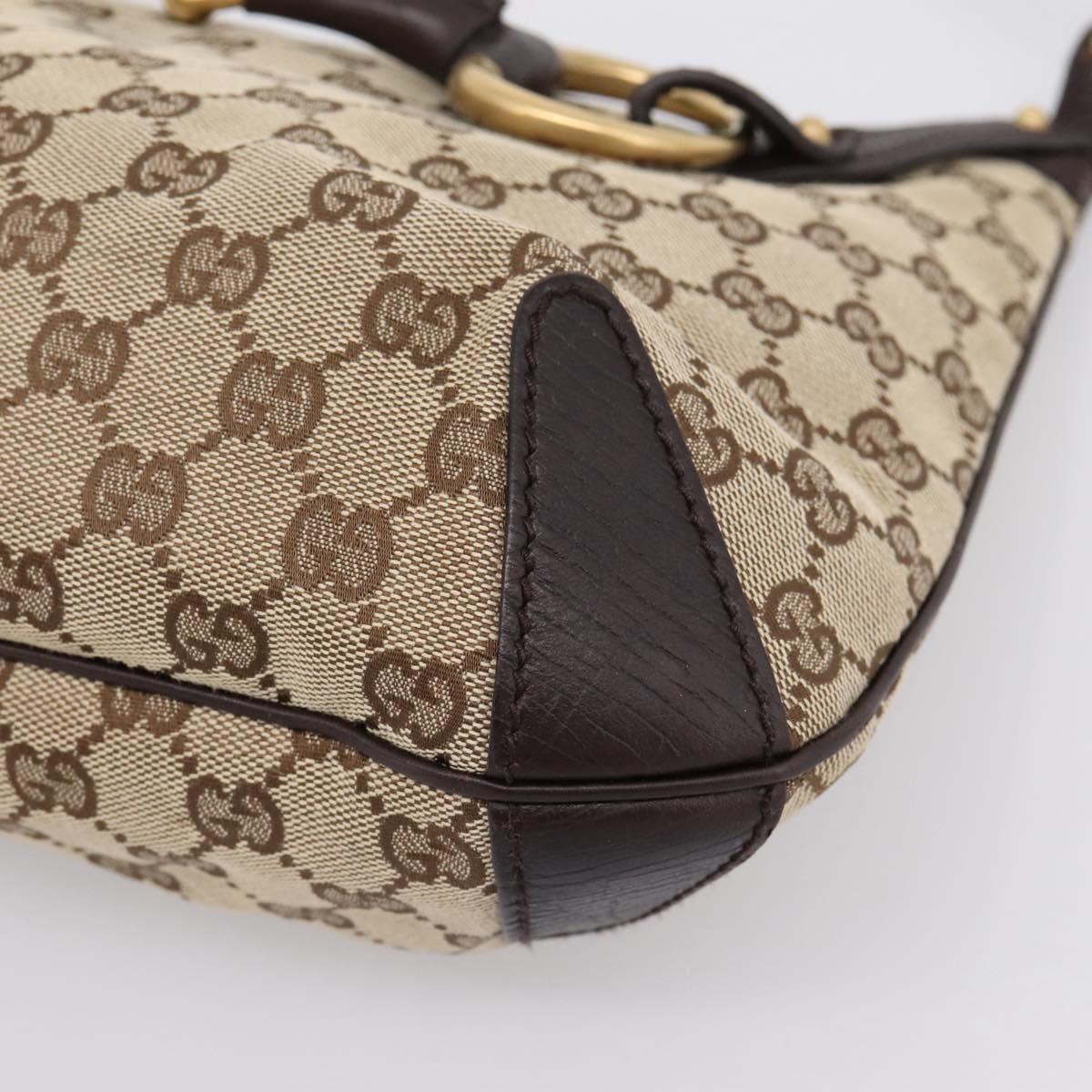 GUCCI GG Canvas Horsebit Shoulder Bag Beige Gold 114890 Auth BA15957V