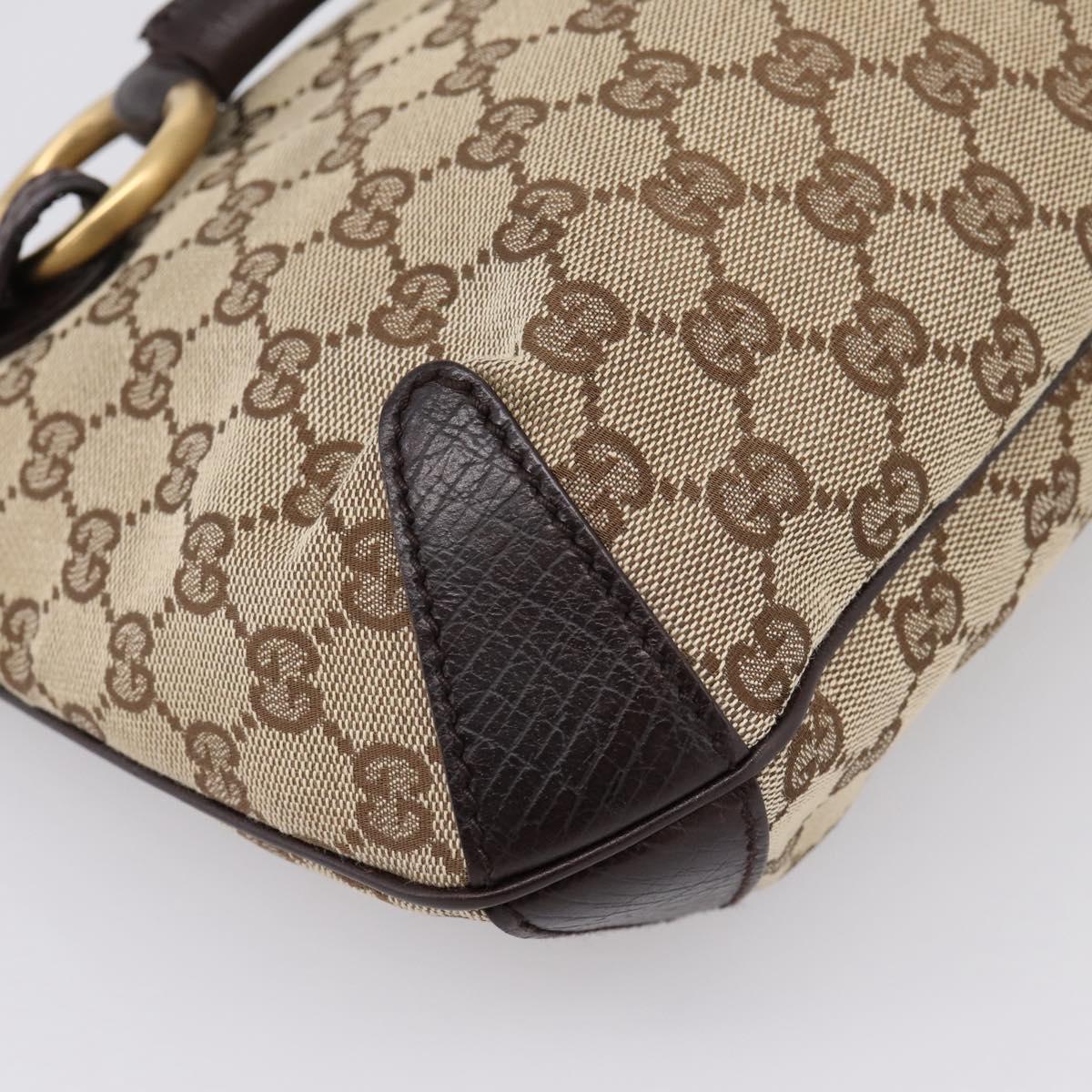 GUCCI GG Canvas Horsebit Shoulder Bag Beige Gold 114890 Auth BA15957V