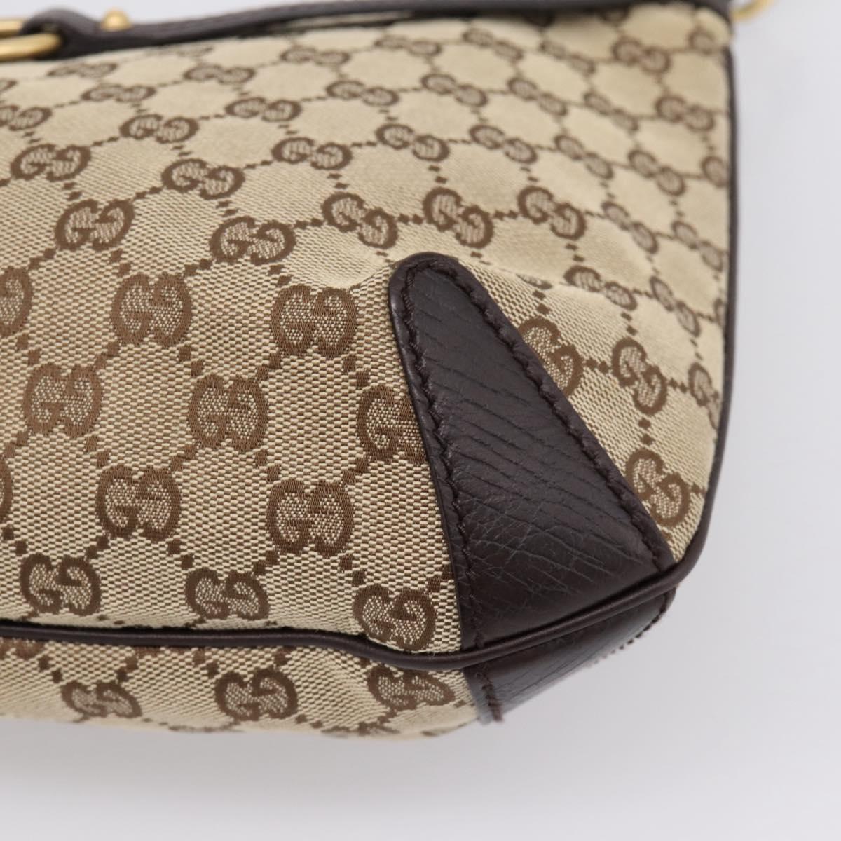 GUCCI GG Canvas Horsebit Shoulder Bag Beige Gold 114890 Auth BA15957V