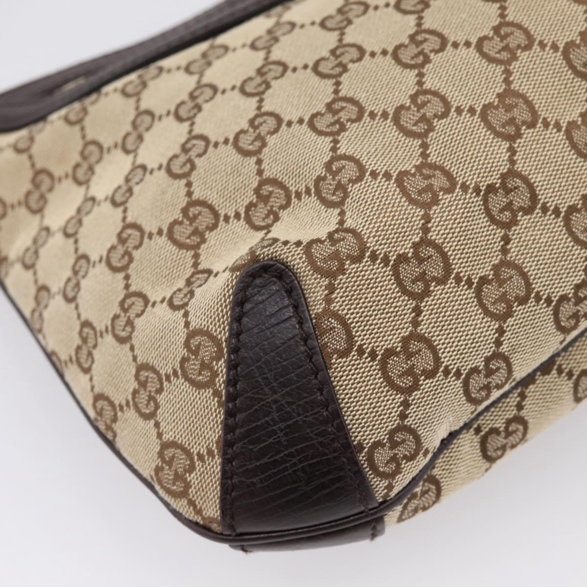 GUCCI GG Canvas Horsebit Shoulder Bag Beige Gold 114890 Auth BA15957V