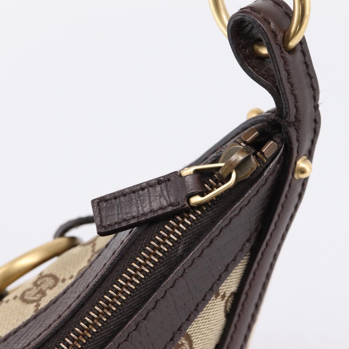 GUCCI GG Canvas Horsebit Shoulder Bag Beige Gold 114890 Auth BA15957V