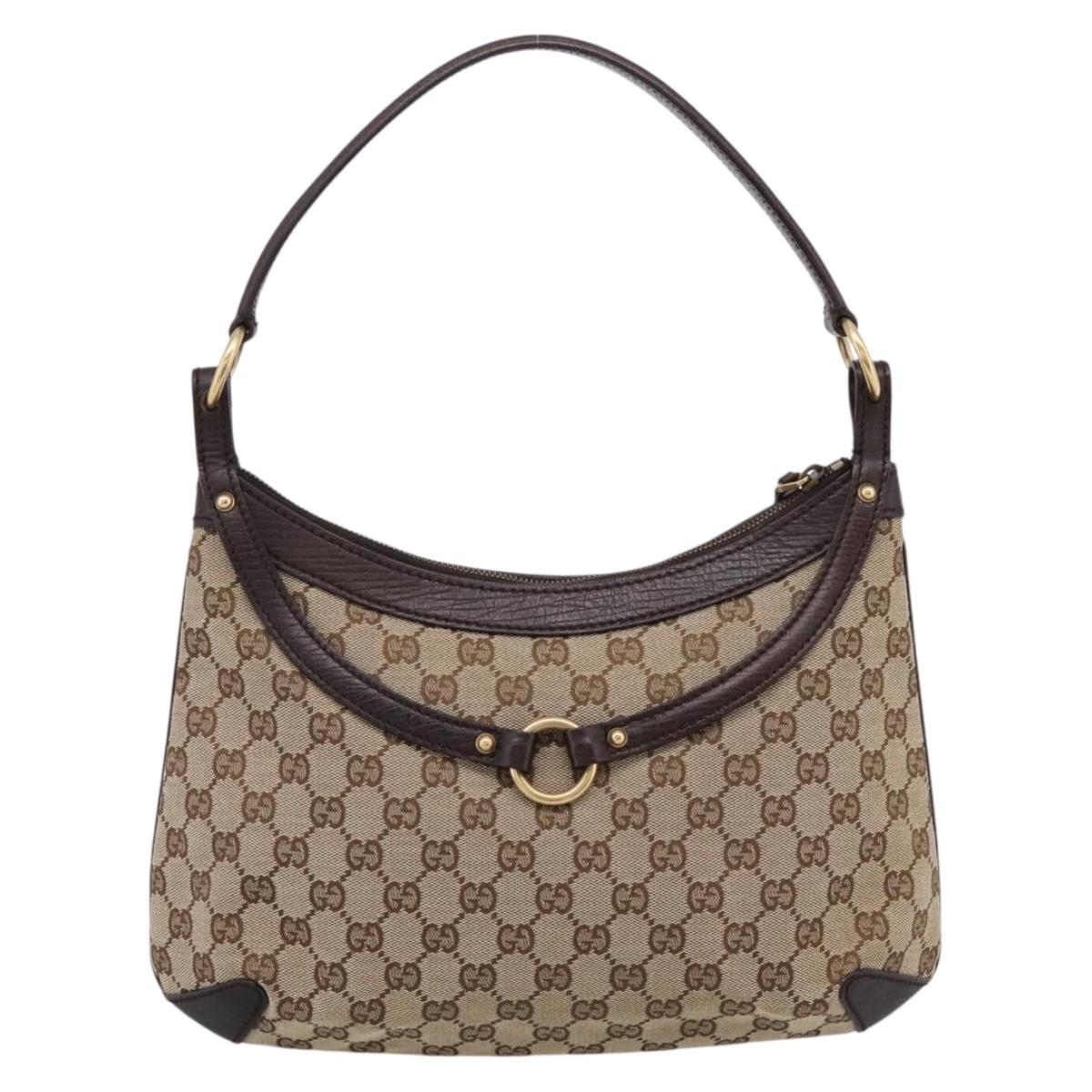 GUCCI GG Canvas Horsebit Shoulder Bag Beige Gold 114890 Auth BA15957V