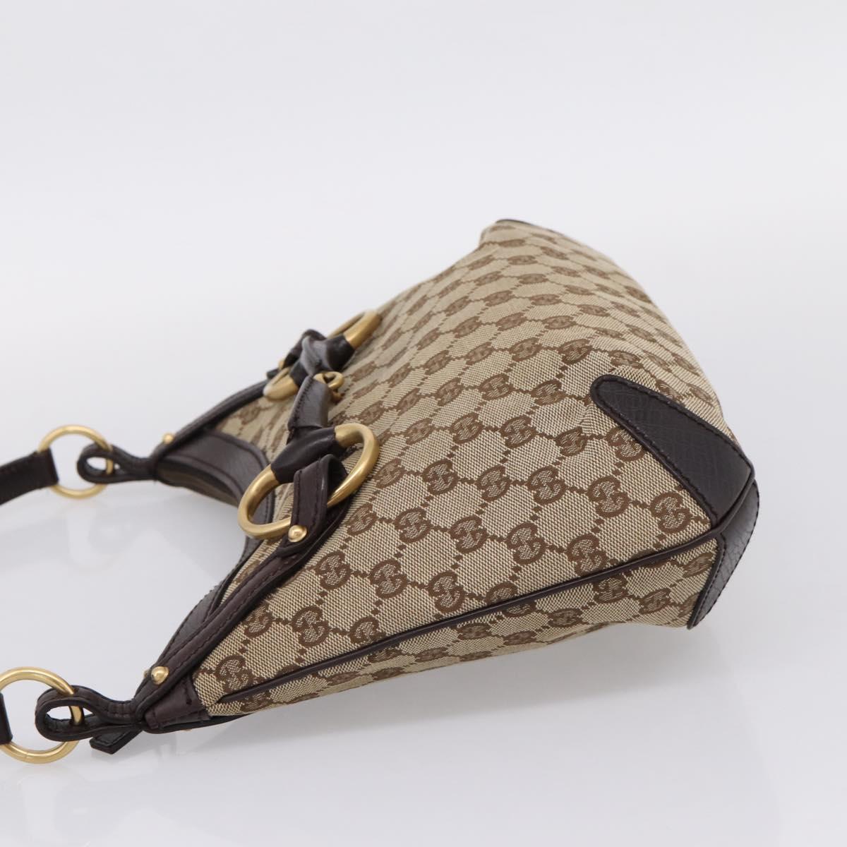 GUCCI GG Canvas Horsebit Shoulder Bag Beige Gold 114890 Auth BA15957V