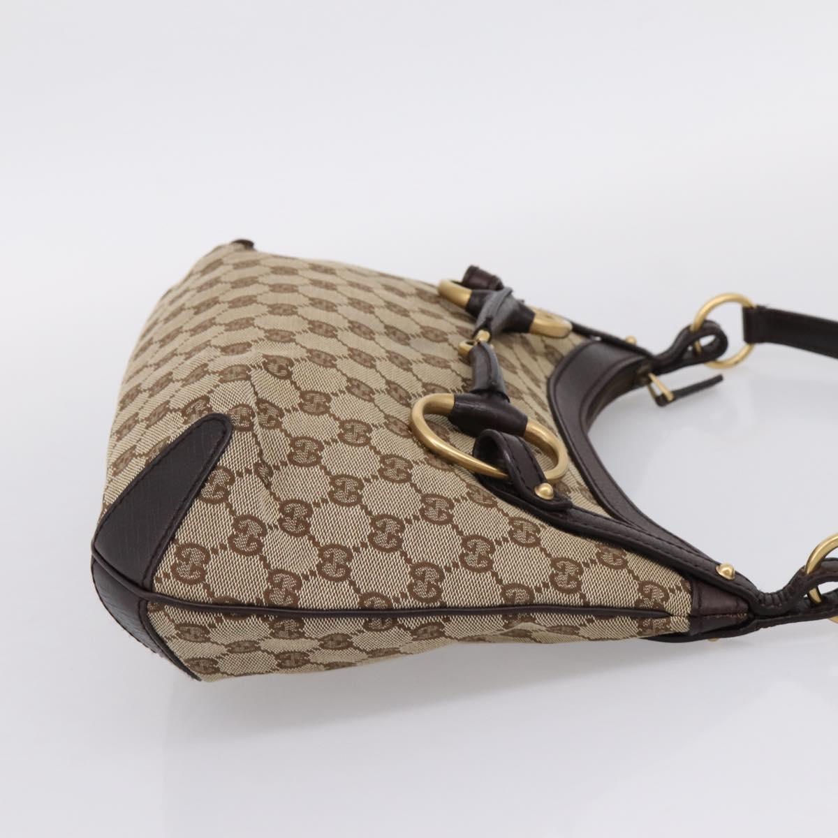 GUCCI GG Canvas Horsebit Shoulder Bag Beige Gold 114890 Auth BA15957V