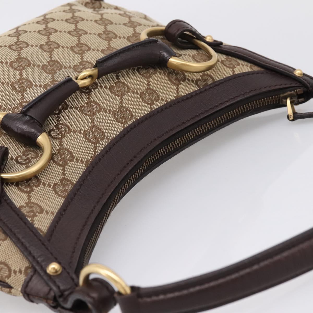 GUCCI GG Canvas Horsebit Shoulder Bag Beige Gold 114890 Auth BA15957V