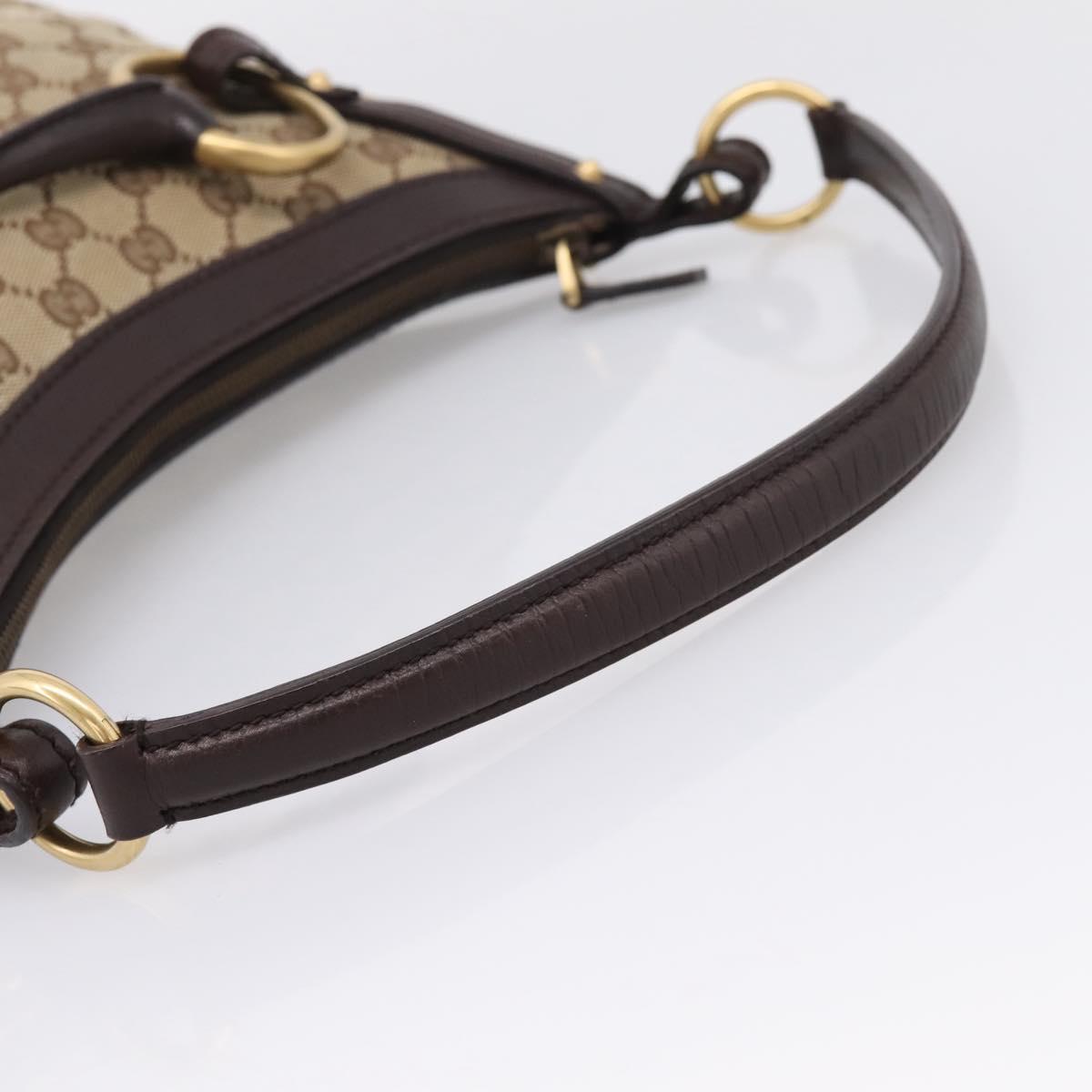 GUCCI GG Canvas Horsebit Shoulder Bag Beige Gold 114890 Auth BA15957V