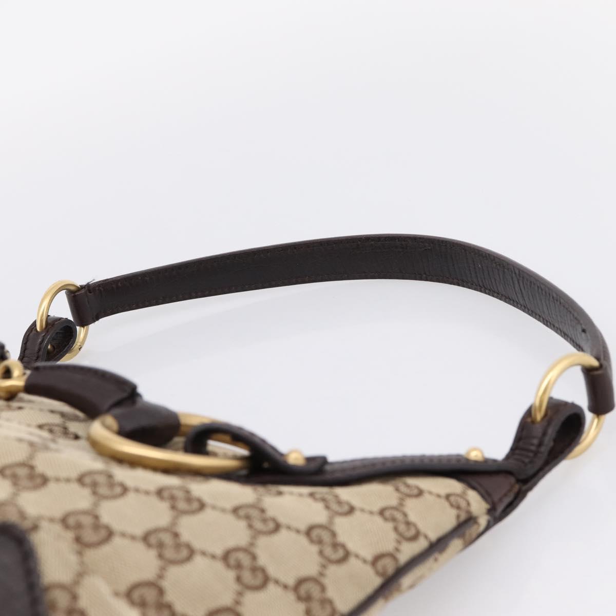 GUCCI GG Canvas Horsebit Shoulder Bag Beige Gold 114890 Auth BA15957V
