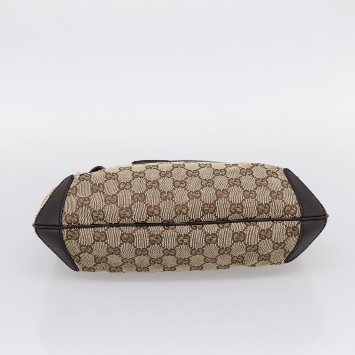 GUCCI GG Canvas Horsebit Shoulder Bag Beige Gold 114890 Auth BA15957V