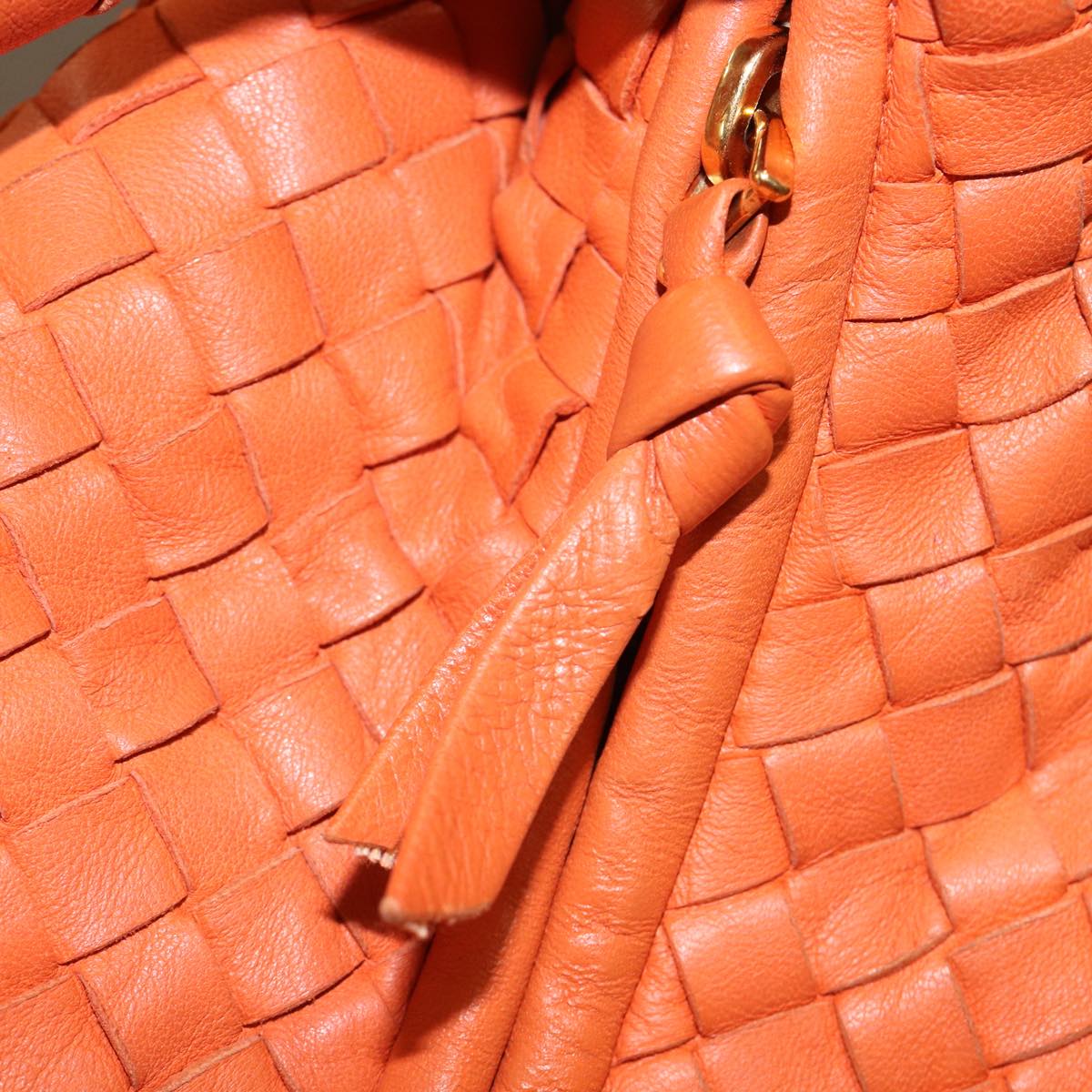 Bottega Veneta INTRECCIATO Hobo Bag Leather Orange Gold 115653 Auth BA15964V