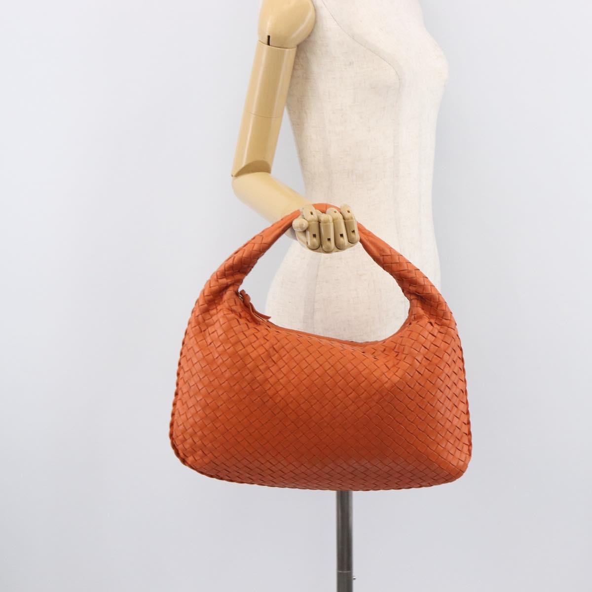 Bottega Veneta INTRECCIATO Hobo Bag Leather Orange Gold 115653 Auth BA15964V