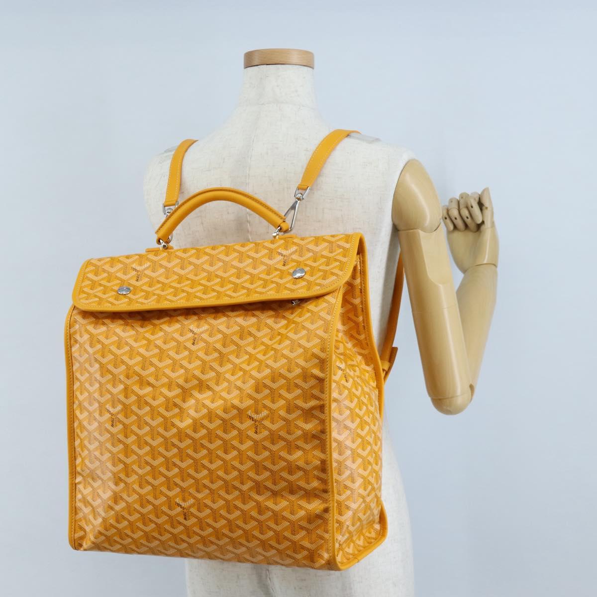 Goyard Herringbone Saint Léger Backpack PVC Leather Yellow Auth BA15967SAM