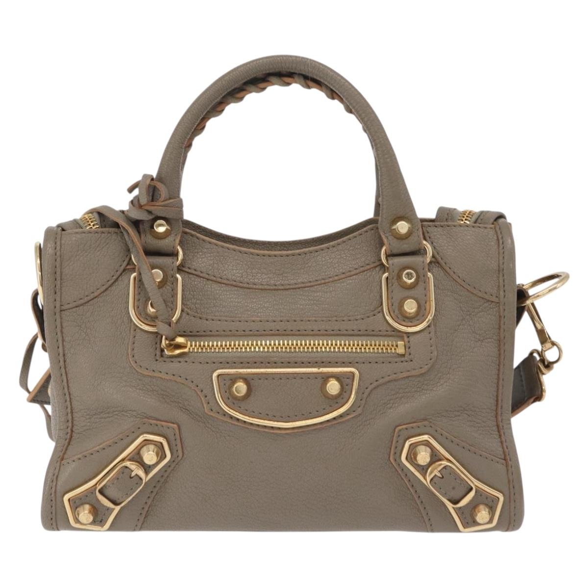 Balenciaga Classic Metal Edge Mini City Bag 2way Beige 390160 Auth BA15968M