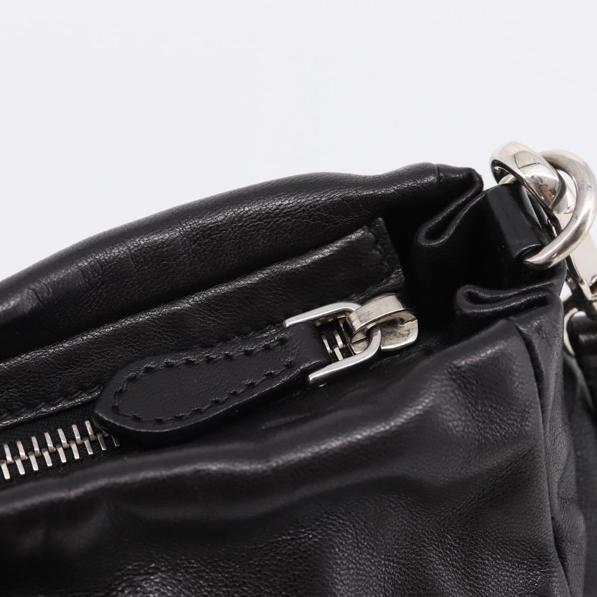 PRADA Hand Bag Leather 2way Black Silver Auth BA15969V