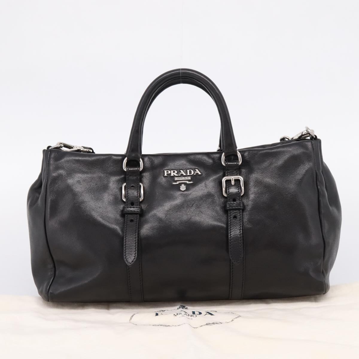 PRADA Hand Bag Leather 2way Black Silver Auth BA15969V