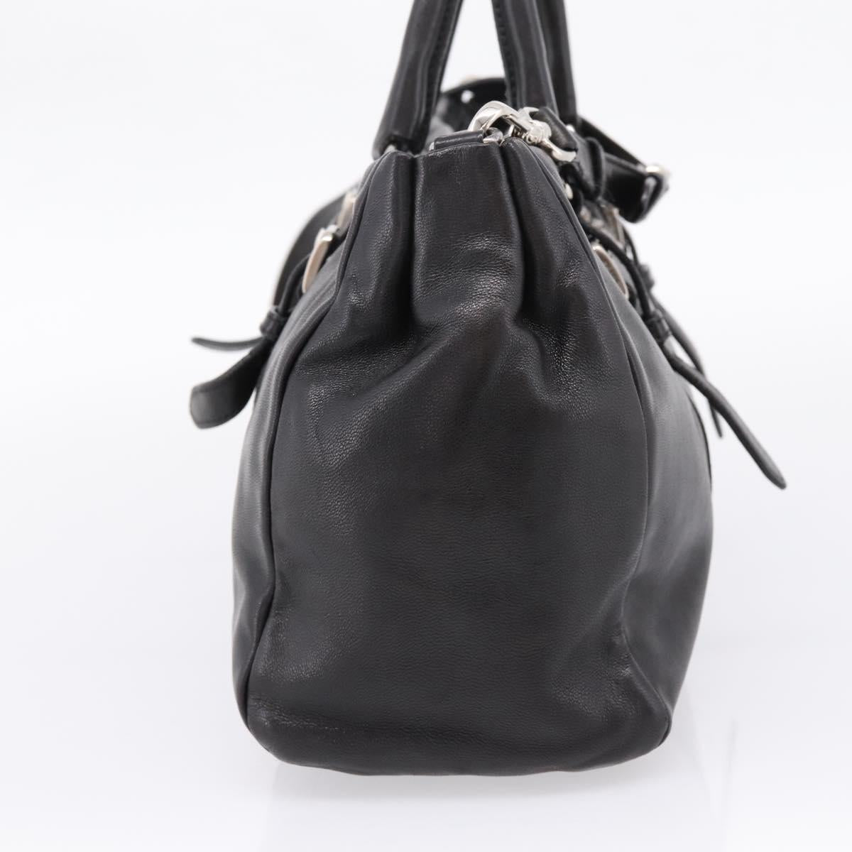 PRADA Hand Bag Leather 2way Black Silver Auth BA15969V
