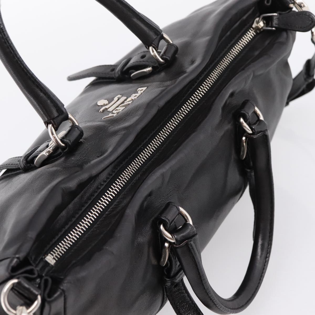 PRADA Hand Bag Leather 2way Black Silver Auth BA15969V