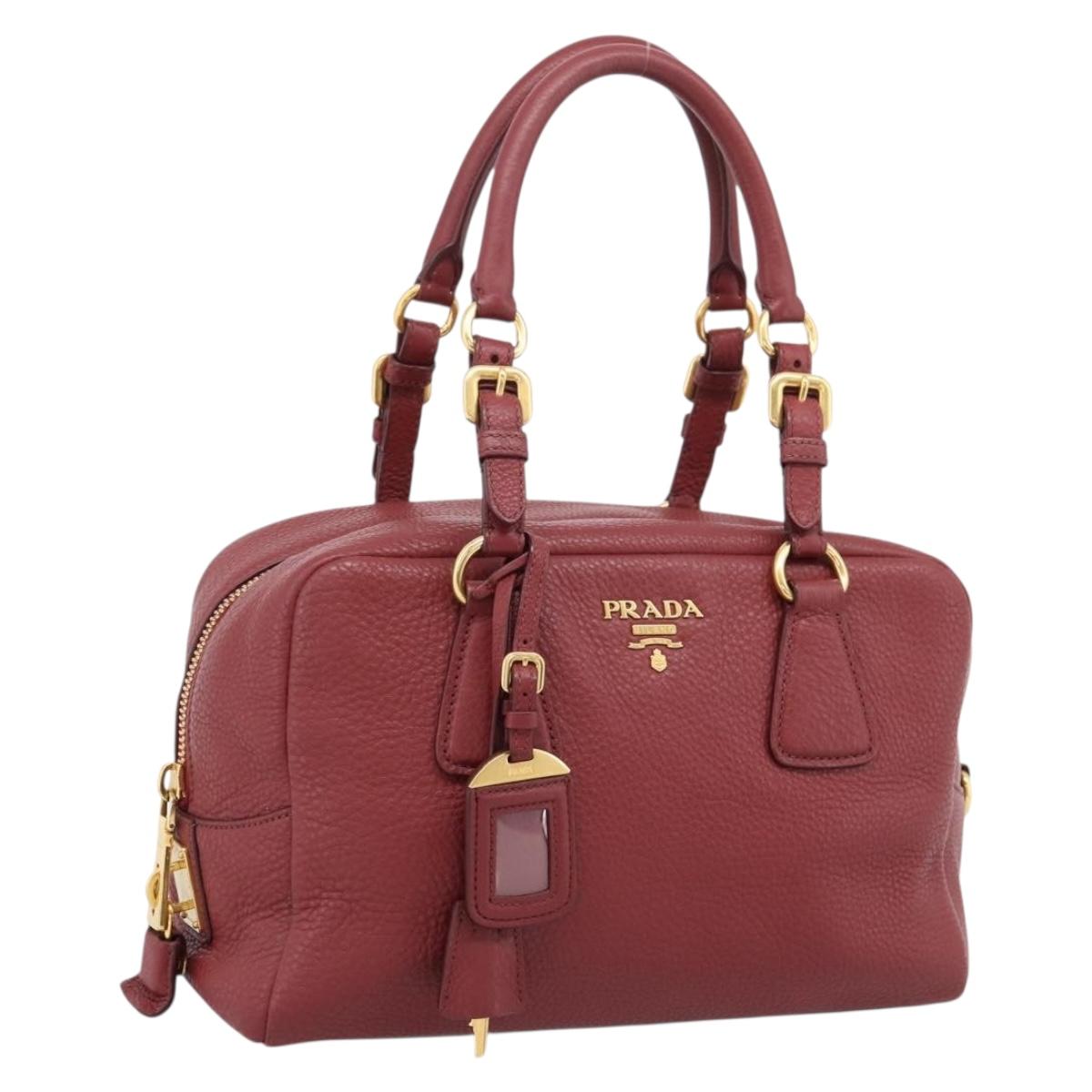 PRADA Vitterodino Hand Bag Leather Bordeaux Gold Auth BA15970V