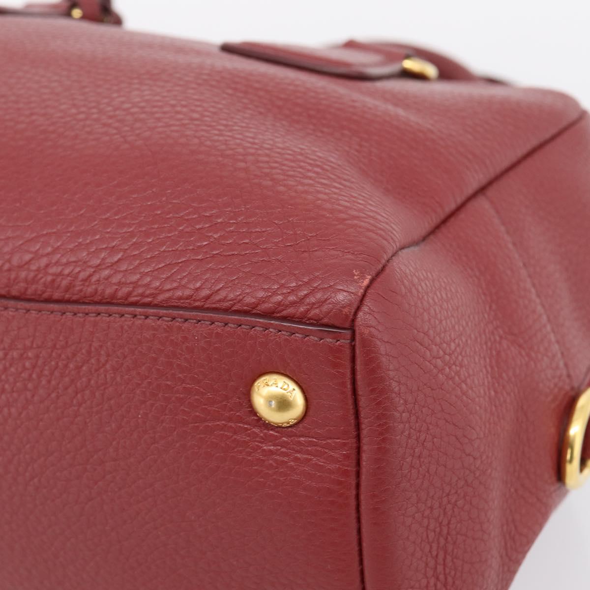 PRADA Vitterodino Hand Bag Leather Bordeaux Gold Auth BA15970V