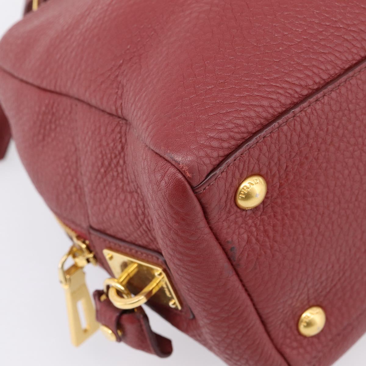 PRADA Vitterodino Hand Bag Leather Bordeaux Gold Auth BA15970V