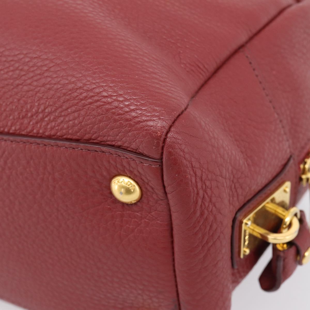 PRADA Vitterodino Hand Bag Leather Bordeaux Gold Auth BA15970V
