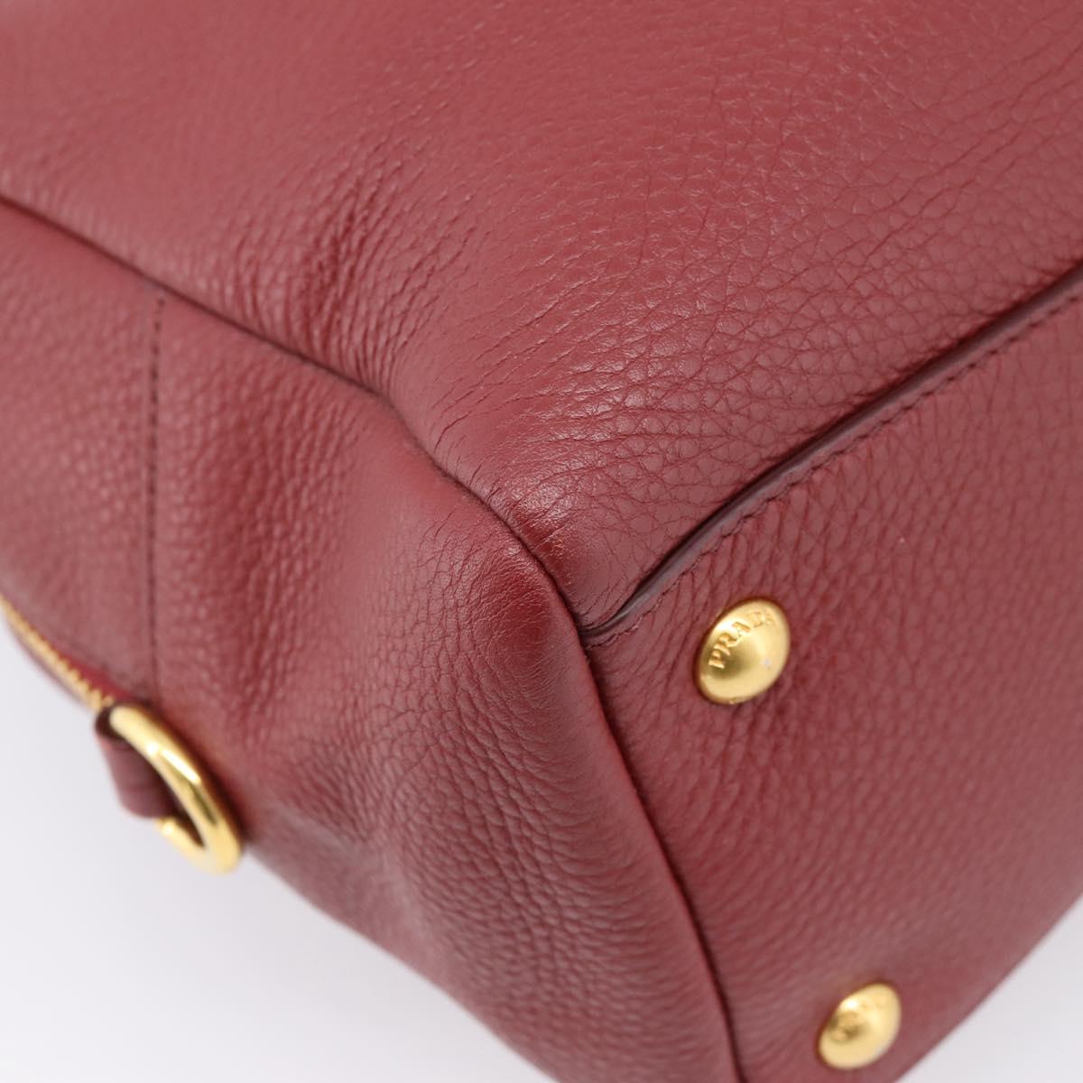 PRADA Vitterodino Hand Bag Leather Bordeaux Gold Auth BA15970V