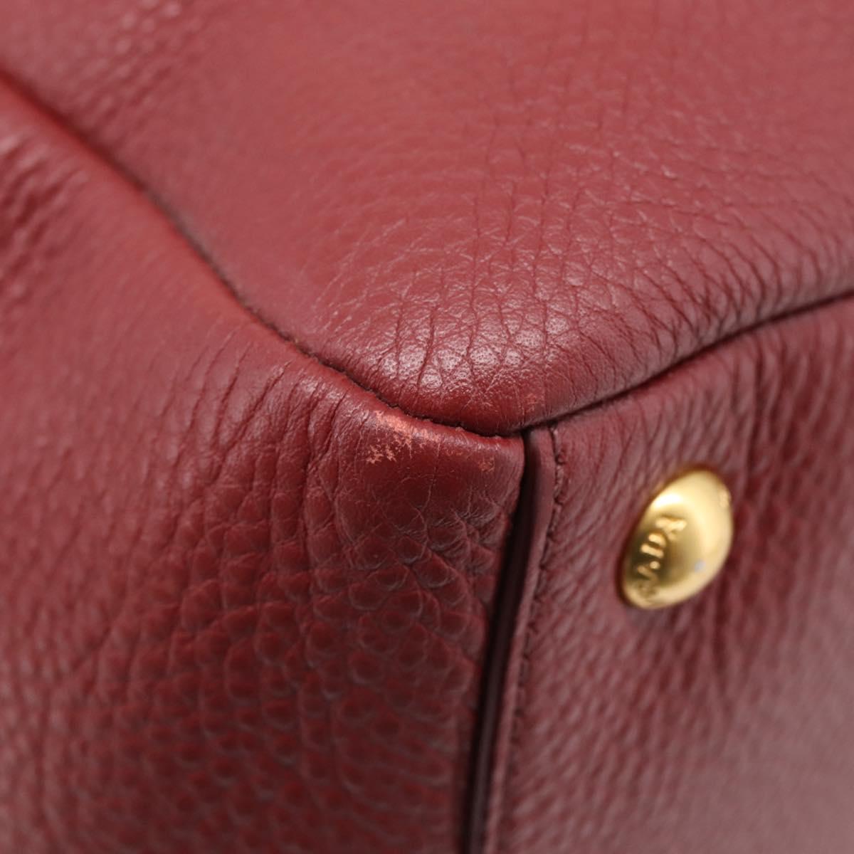 PRADA Vitterodino Hand Bag Leather Bordeaux Gold Auth BA15970V