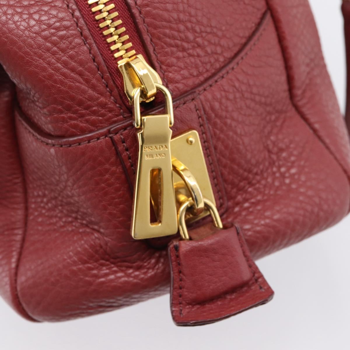 PRADA Vitterodino Hand Bag Leather Bordeaux Gold Auth BA15970V