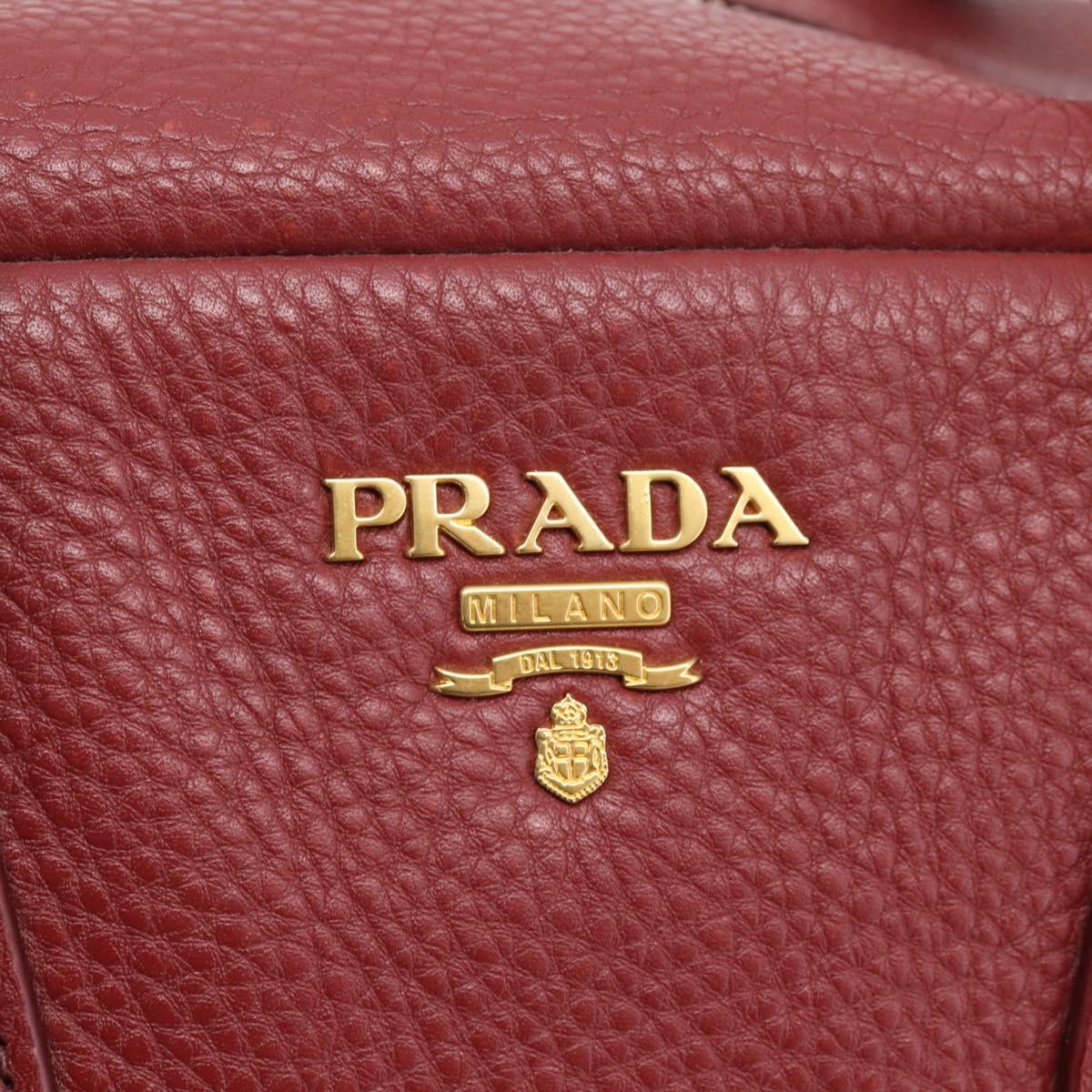 PRADA Vitterodino Hand Bag Leather Bordeaux Gold Auth BA15970V