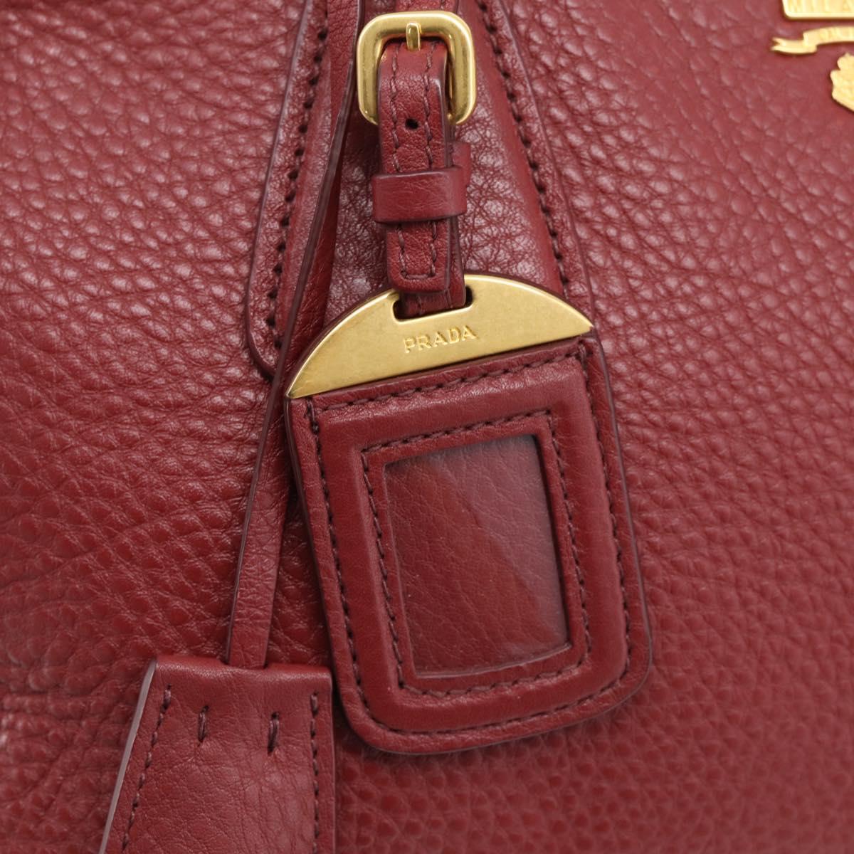 PRADA Vitterodino Hand Bag Leather Bordeaux Gold Auth BA15970V