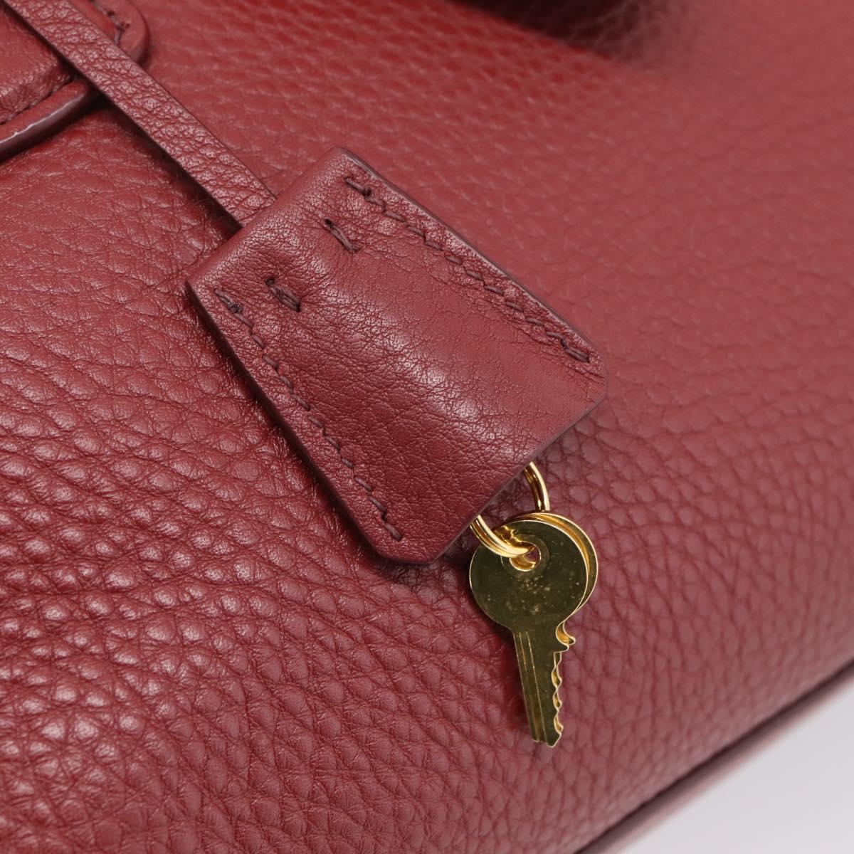 PRADA Vitterodino Hand Bag Leather Bordeaux Gold Auth BA15970V