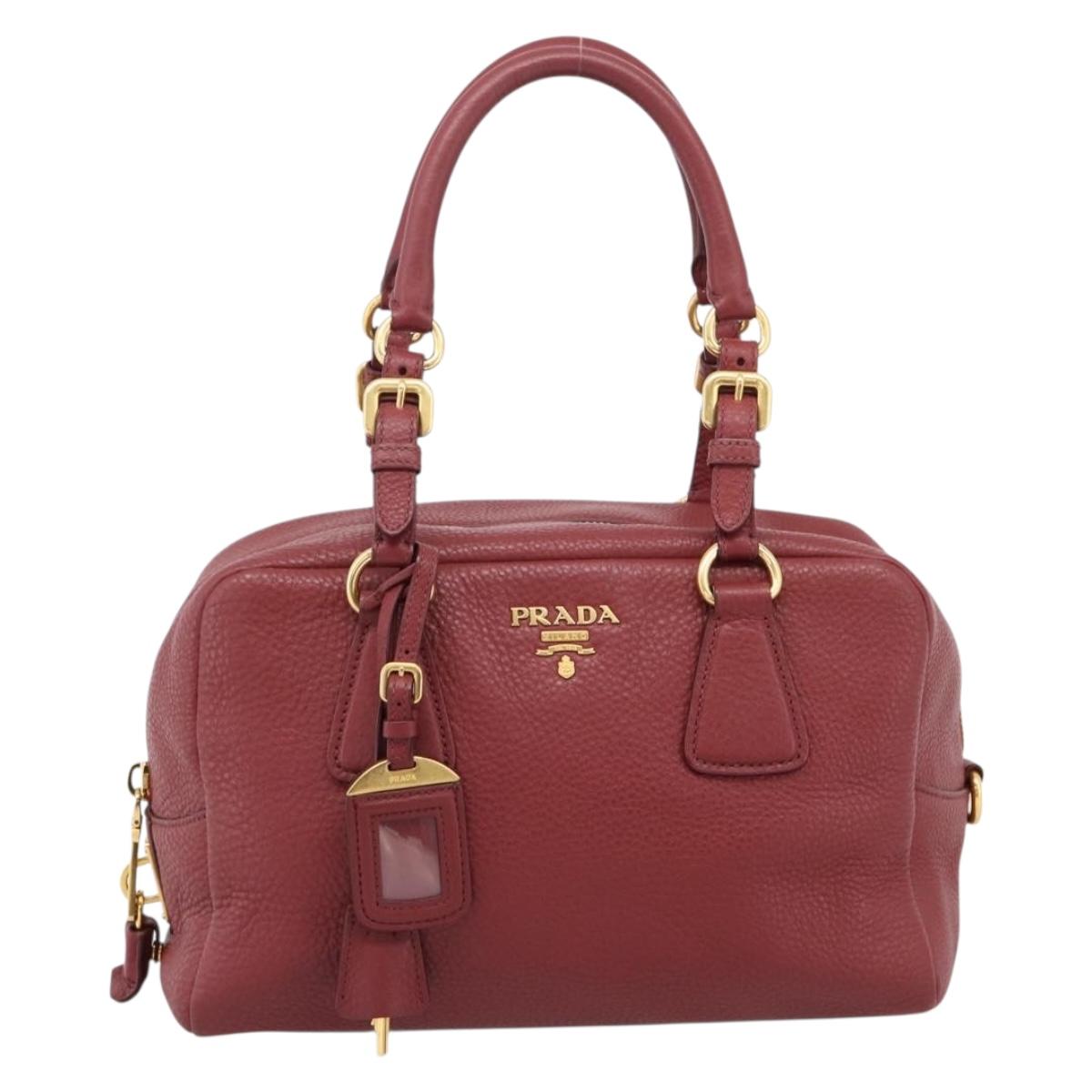 PRADA Vitterodino Hand Bag Leather Bordeaux Gold Auth BA15970V