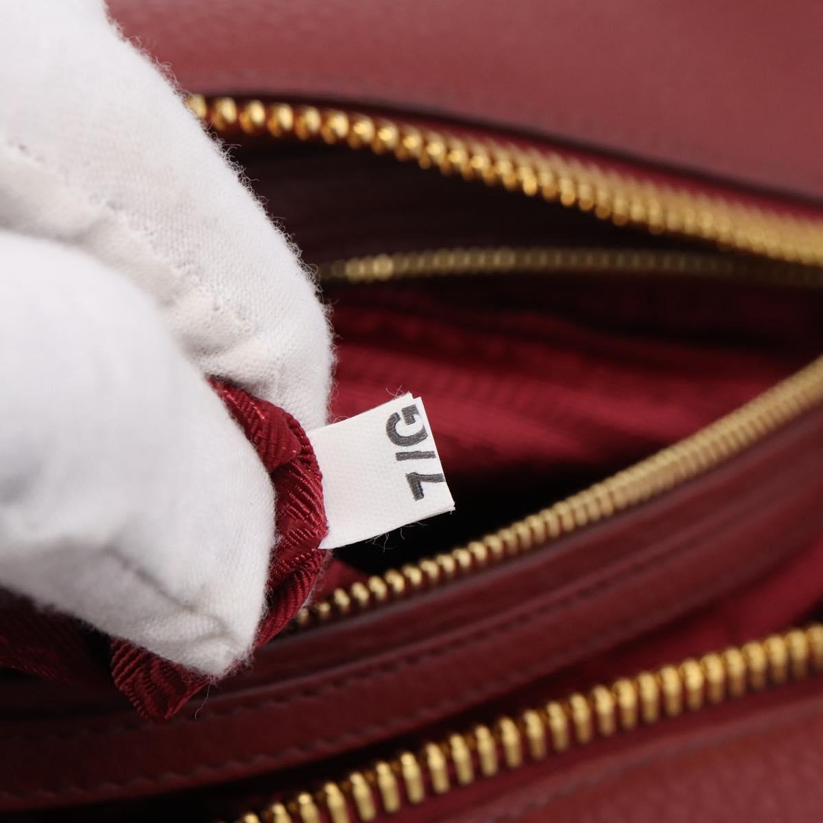 PRADA Vitterodino Hand Bag Leather Bordeaux Gold Auth BA15970V