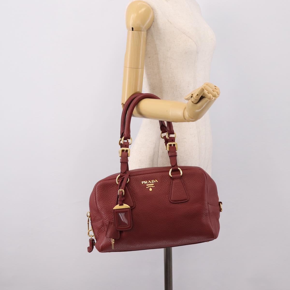 PRADA Vitterodino Hand Bag Leather Bordeaux Gold Auth BA15970V