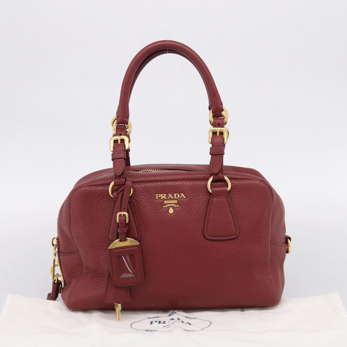 PRADA Vitterodino Hand Bag Leather Bordeaux Gold Auth BA15970V