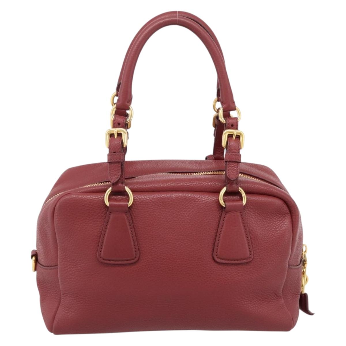 PRADA Vitterodino Hand Bag Leather Bordeaux Gold Auth BA15970V