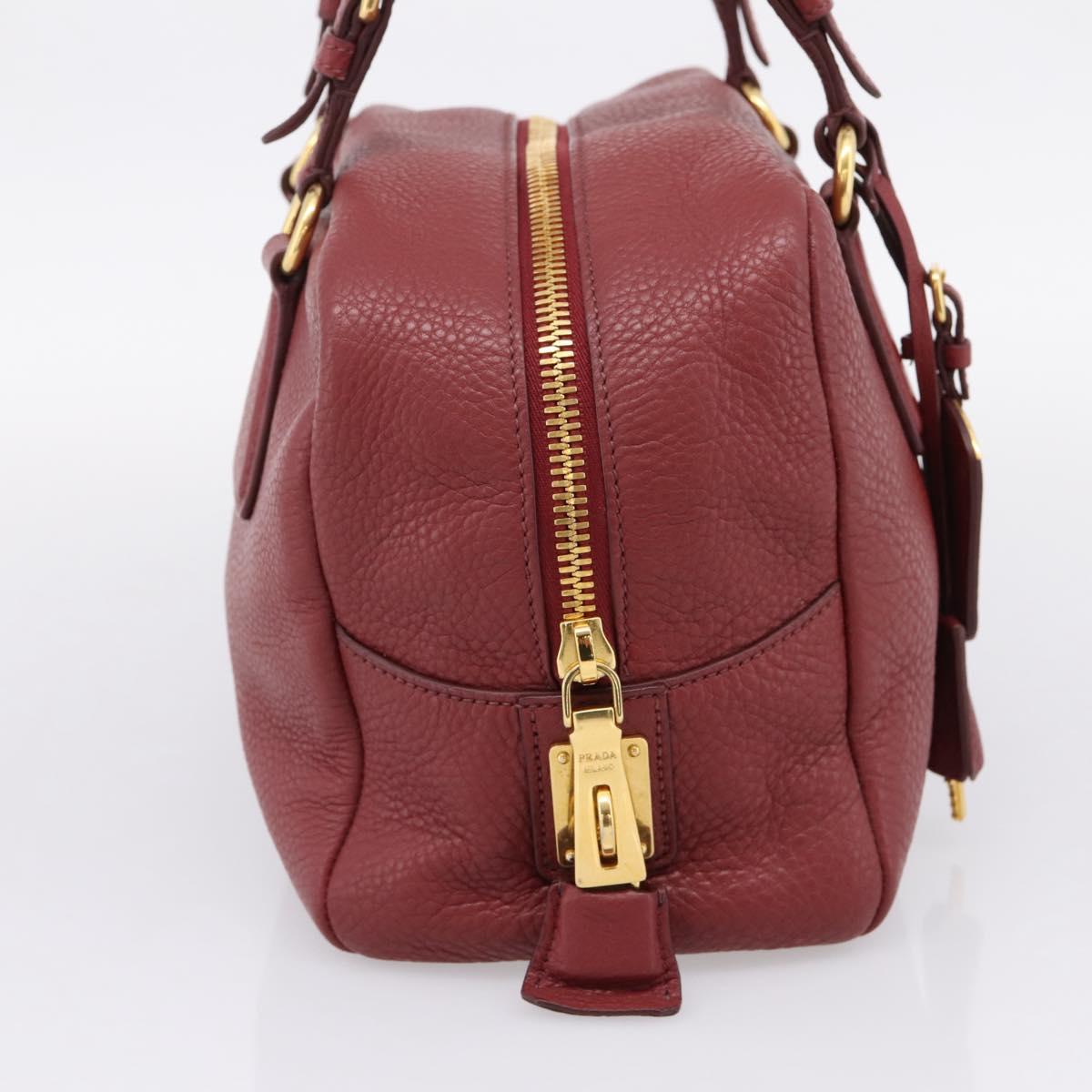 PRADA Vitterodino Hand Bag Leather Bordeaux Gold Auth BA15970V