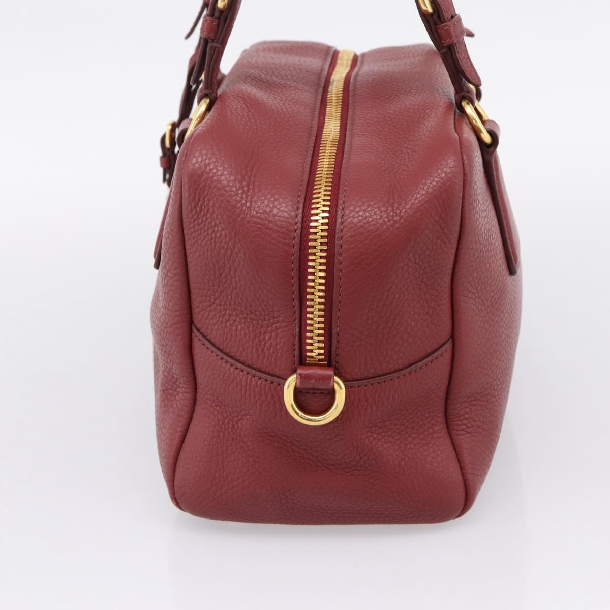 PRADA Vitterodino Hand Bag Leather Bordeaux Gold Auth BA15970V