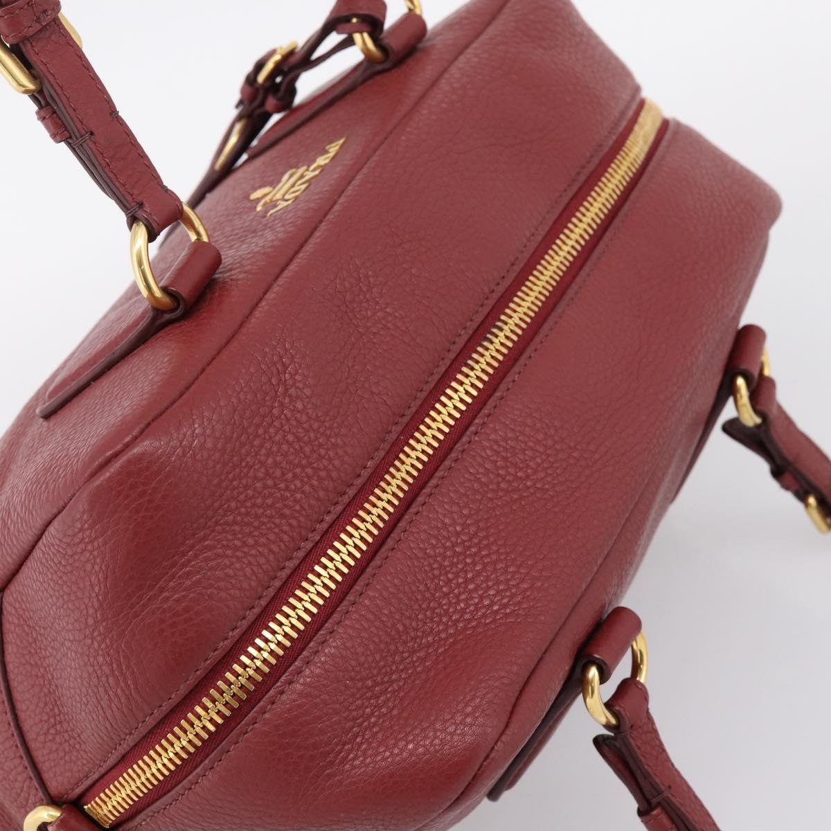 PRADA Vitterodino Hand Bag Leather Bordeaux Gold Auth BA15970V