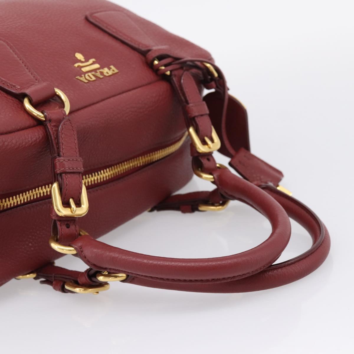PRADA Vitterodino Hand Bag Leather Bordeaux Gold Auth BA15970V